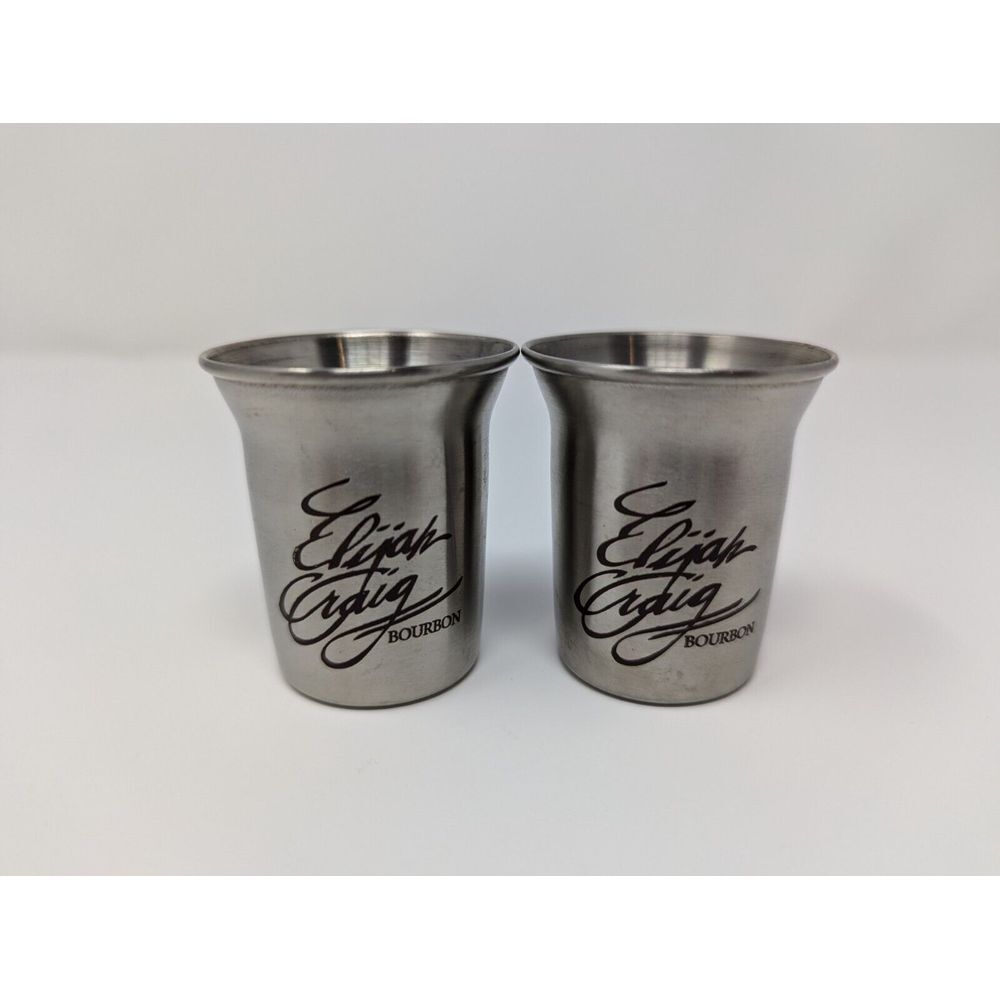 Elijah Craig Bourbon Stainless Steel Shot Glasses Set‎ Of 2 Kentucky Distillery